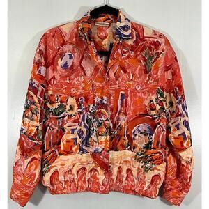 NWT VTG 90s natalie & me Women Silk Bomber Jacket Abstract Multicolor Sz  PP (L)